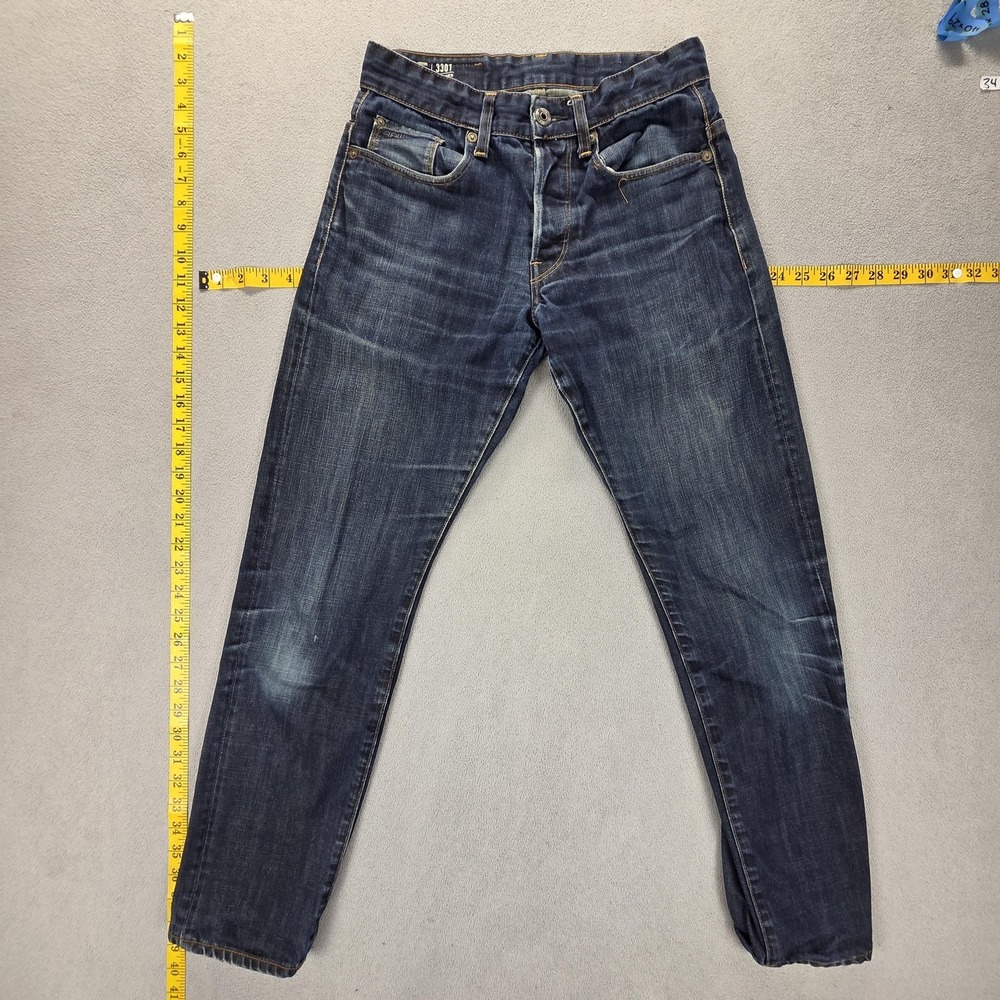 G-Star RAW Jeans Mens Blue 3301 Tapered Medium Wash Button Fly Fits 26x29